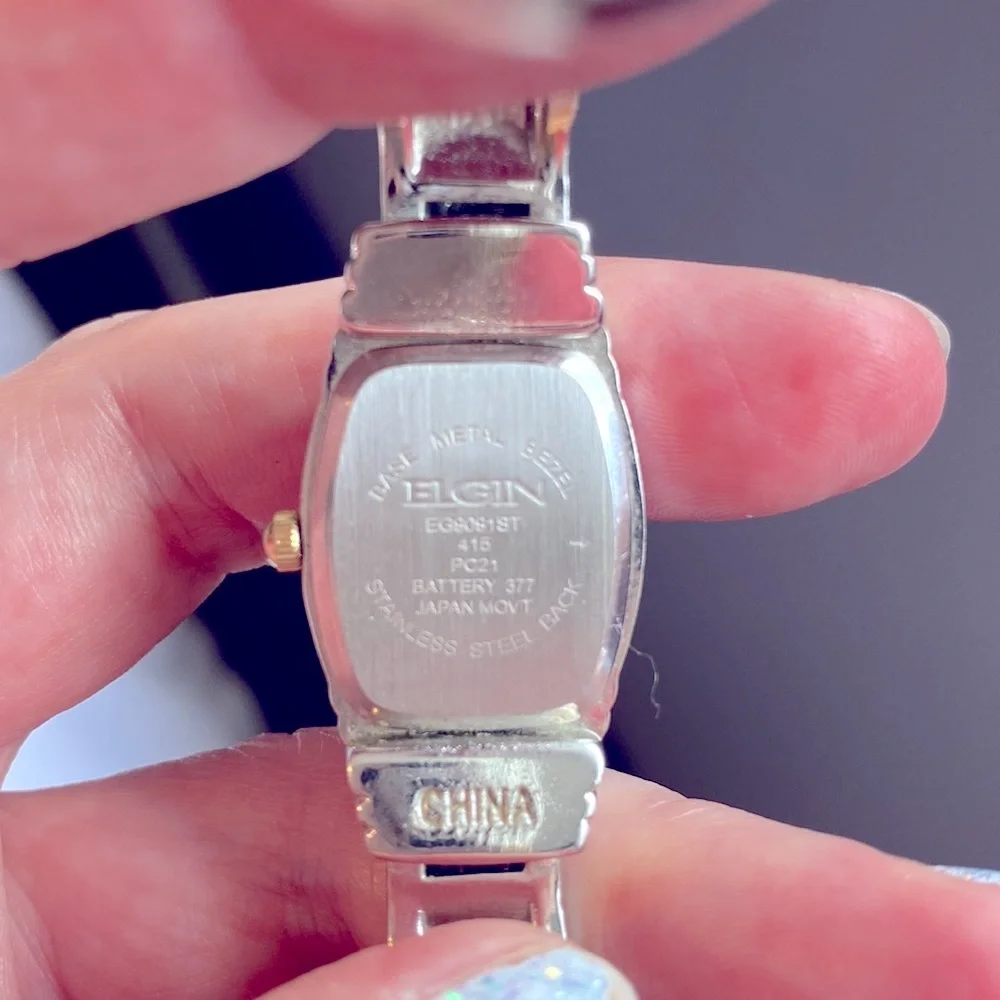 Working! Ladies Elgin 2 Tone Clamper Bracelet Minimalist Watch